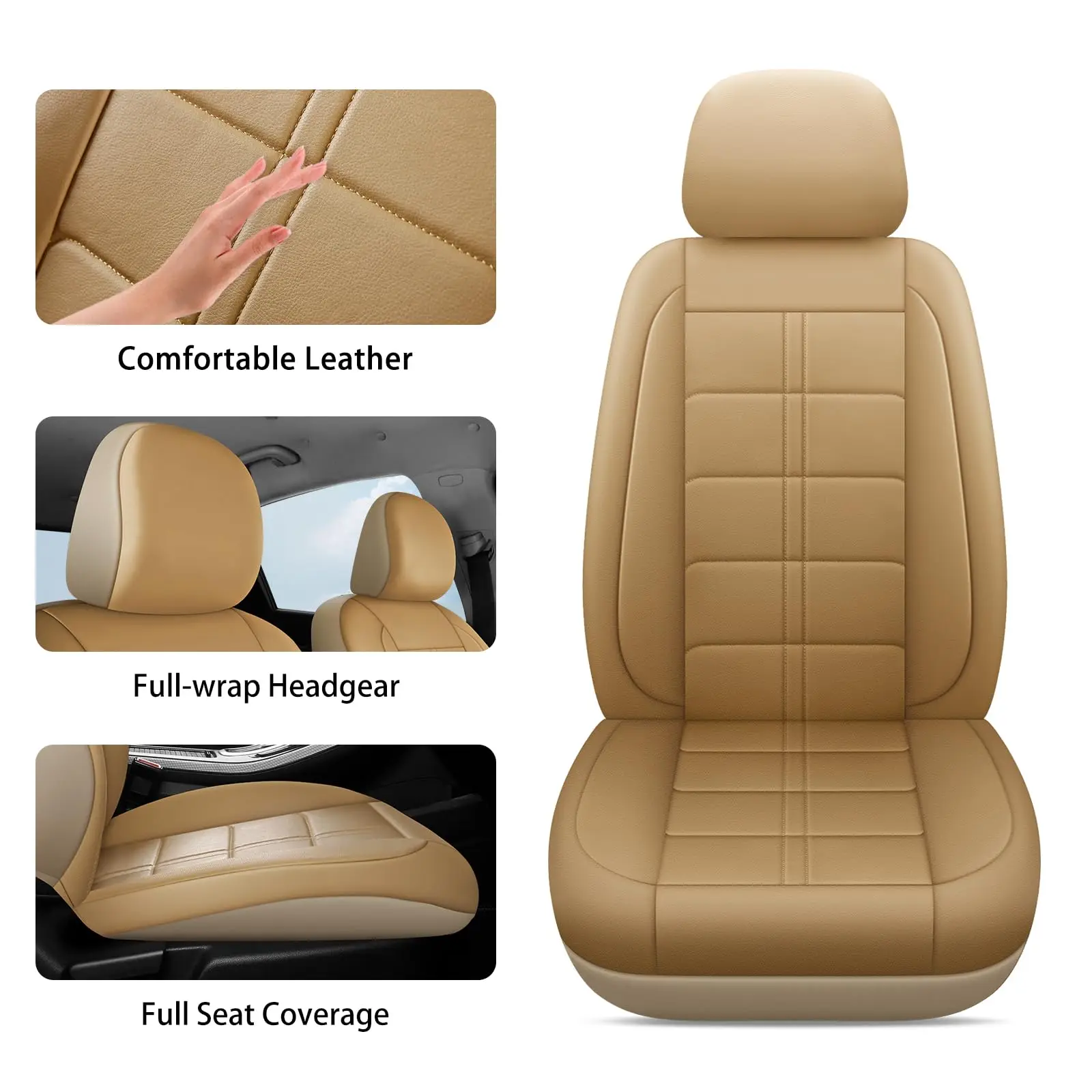 Quilted Faux Leather Car Seat Covers Full Set - Image 7