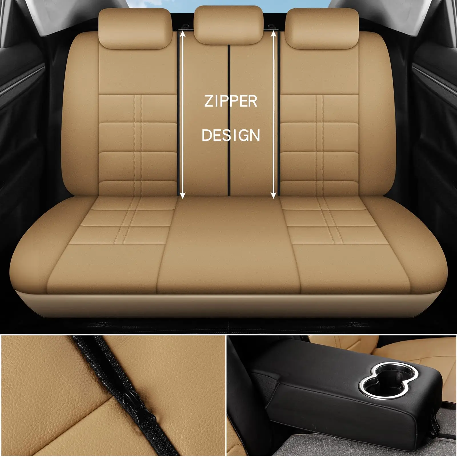 Quilted Faux Leather Car Seat Covers Full Set - Image 5