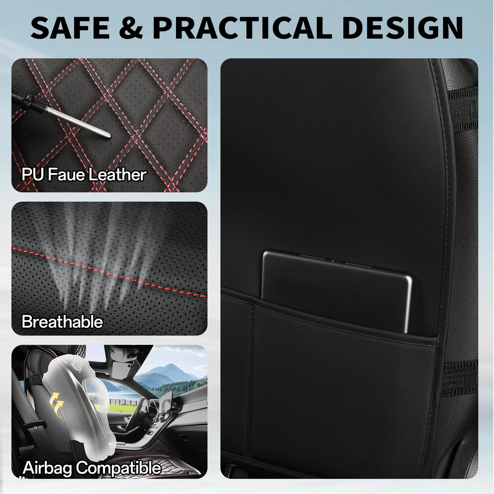 Premium Waterproof Leather Car Seat Covers Full Set - Image 7