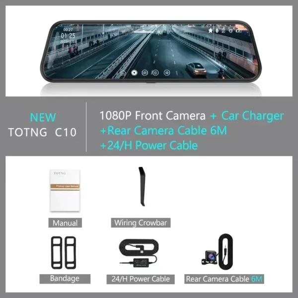10-inch Touch Screen Mirror Dash Cam