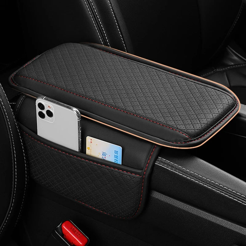 Leather Car Armrest Cushion with Side Storage Pocket - Image 6