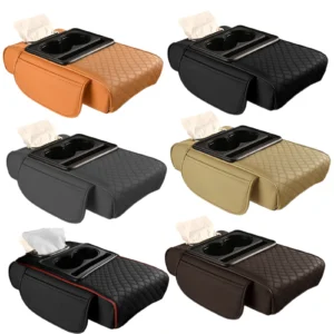 Universal 4-in-1 Car Armrest Heightening Cushion with Cup Holder & Tissue Box