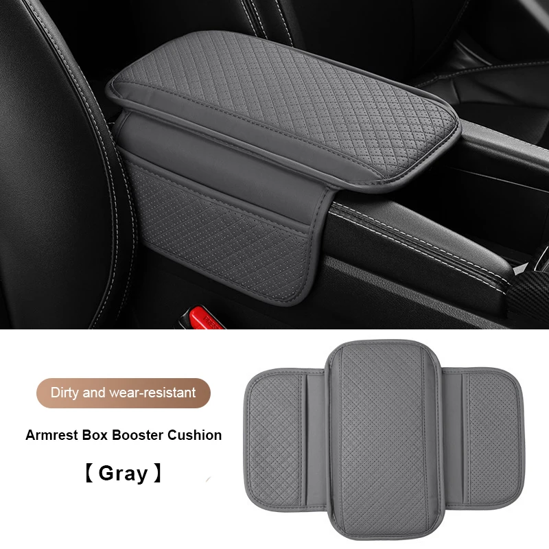 Leather Car Armrest Cushion with Side Storage Pocket - Image 2