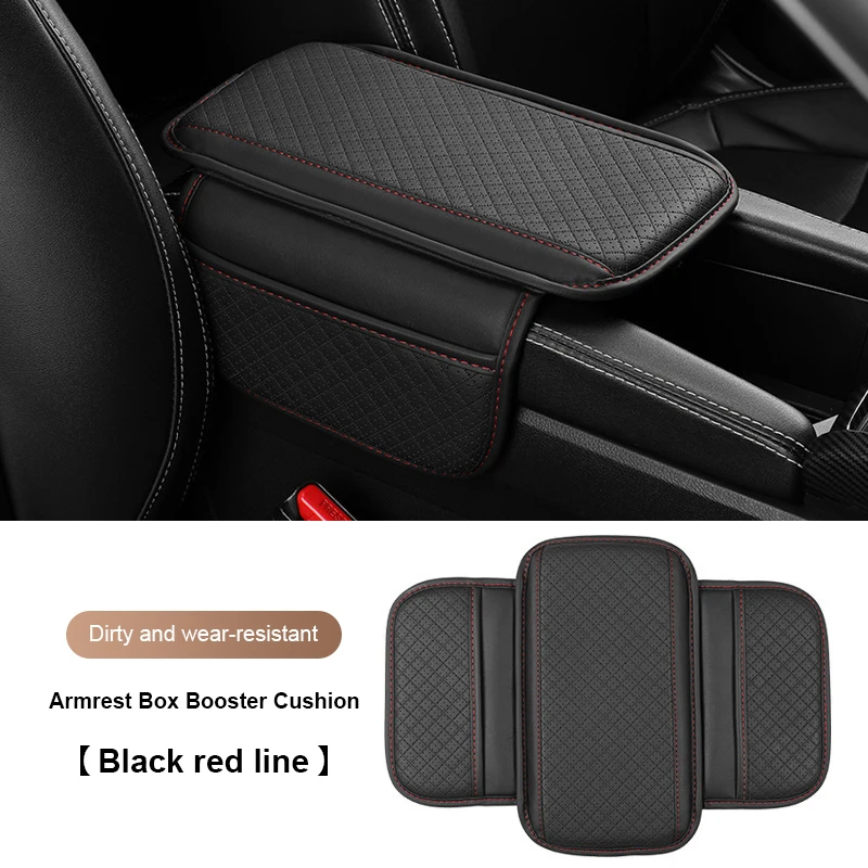 Leather Car Armrest Cushion with Side Storage Pocket - Image 4