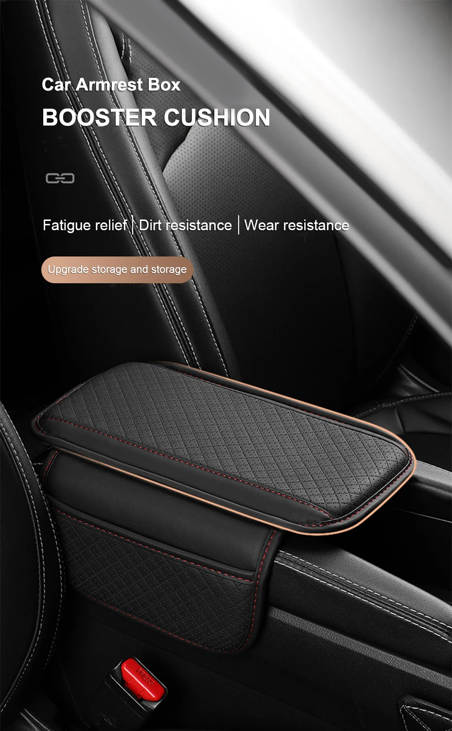 Leather Car Armrest Cushion with Side Storage Pocket - Image 7
