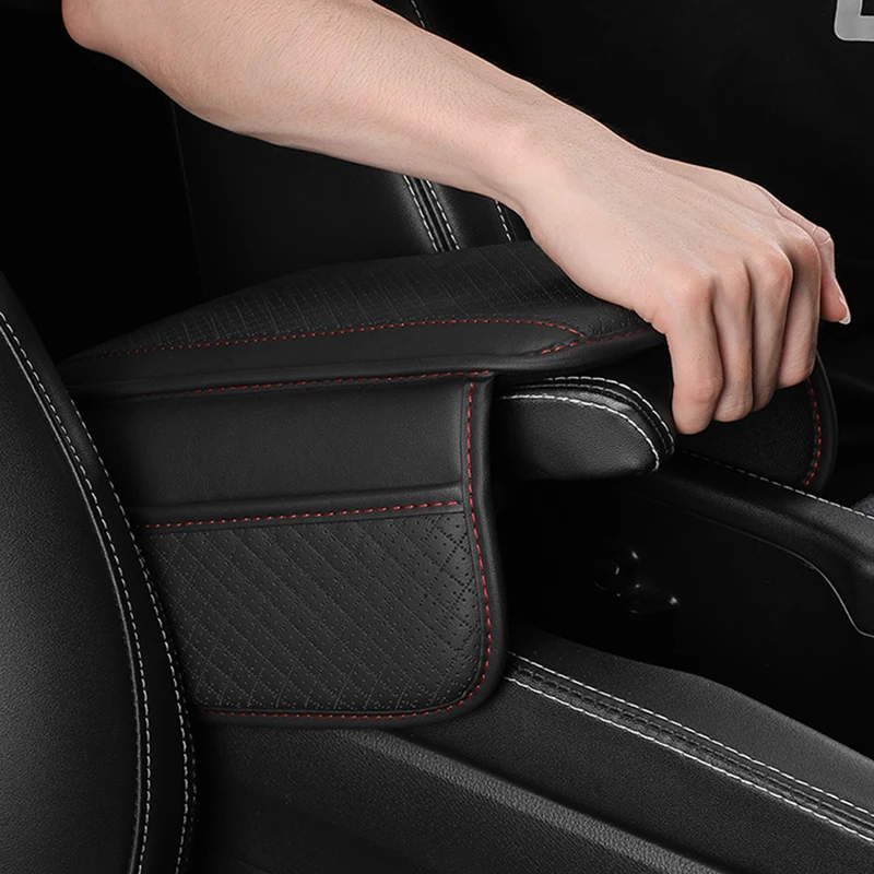 Leather Car Armrest Cushion with Side Storage Pocket - Image 5