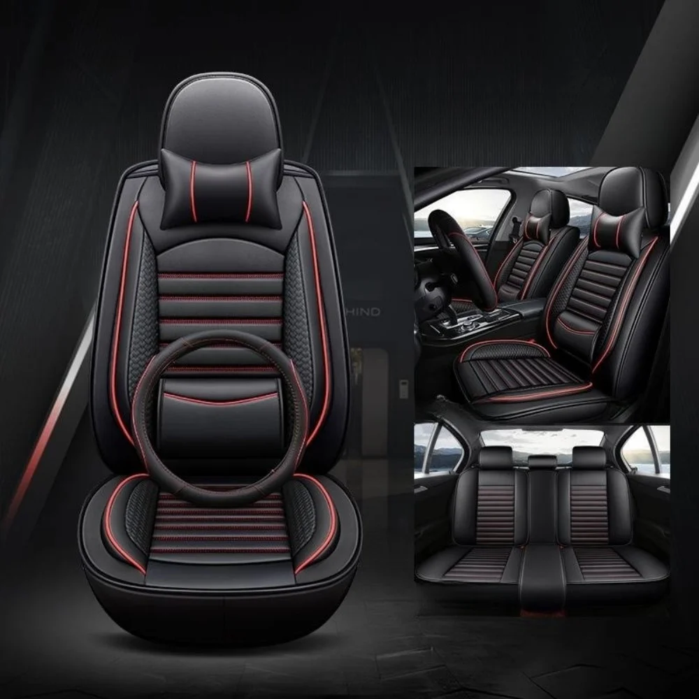 Deluxe PU Leather Car Seat Covers Full Set with Built-in Lumbar Support - Image 3