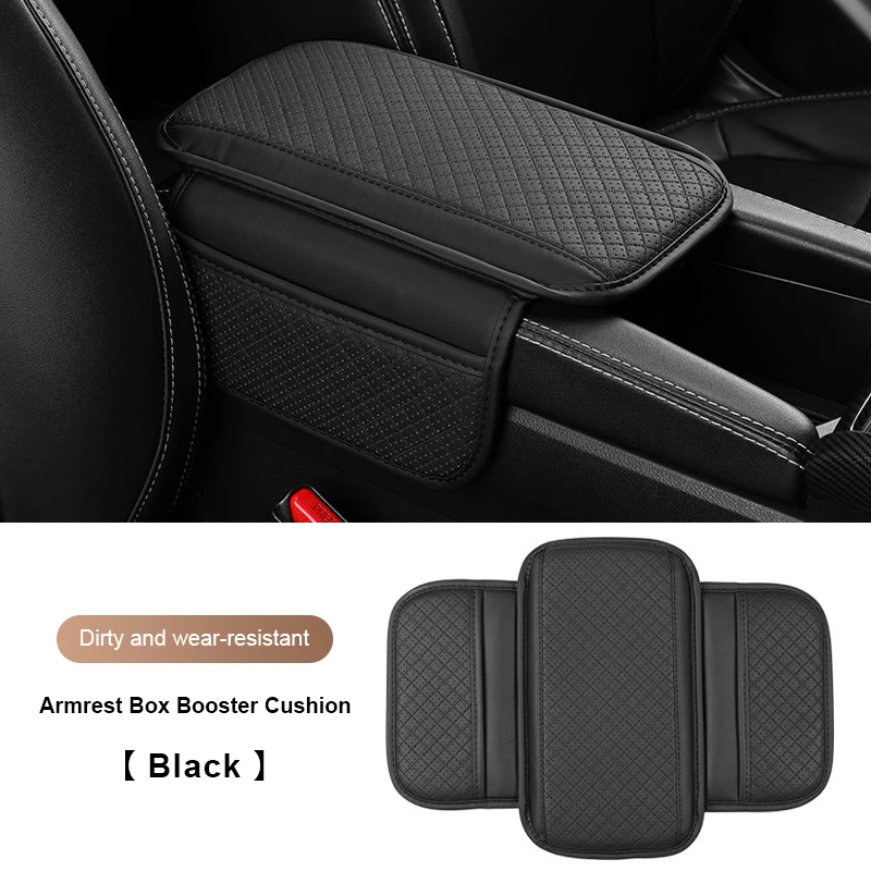 Leather Car Armrest Cushion with Side Storage Pocket - Image 3