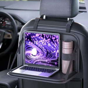 Premium PU Leather Car Seat Back Organizer with Foldable Table Tray