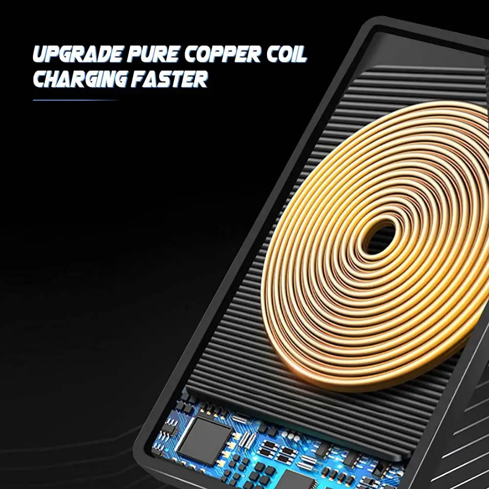 Magnetic wireless charging pad charging a smartphone on a desk for home and office use.