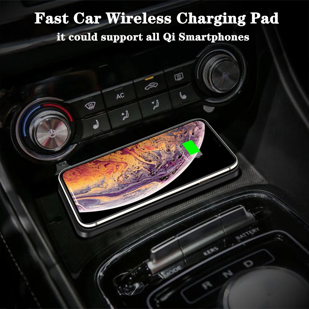 Magnetic wireless charging pad charging a smartphone on a desk for home and office use.